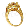 Anillo Multi Piedra 01.210.0010.09 Oro Laminado, Diseño de Flor y Gota, con Blanca Zirconia Cubica, Pulido, Tono Dorado (Size 9)
