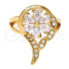 Anillo Multi Piedra 01.210.0010.09 Oro Laminado, Diseño de Flor y Gota, con Blanca Zirconia Cubica, Pulido, Tono Dorado (Size 9)