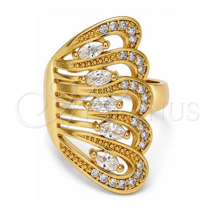 Anillo Multi Piedra 01.210.0035.07 Oro Laminado, con Zirconia Cubica Blanca y Micro Pave Blanca, Pulido, Tono Dorado (Tamaño 7)