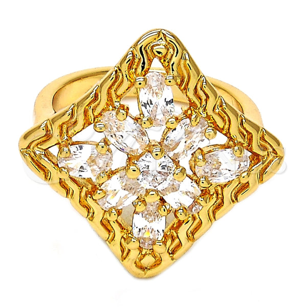 Anillo Multi Piedra 01.210.0027.08 Oro Laminado, con Blanca Zirconia Cubica, Pulido, Tono Dorado (Size 8)