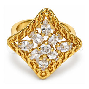 Anillo Multi Piedra 01.210.0027.08 Oro Laminado, con Zirconia Cubica Blanca, Pulido, Tono Dorado (Tamaño 8)