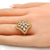 Anillo Multi Piedra 01.210.0027.09 Oro Laminado, con Blanca Zirconia Cubica, Pulido, Tono Dorado (Size 9)