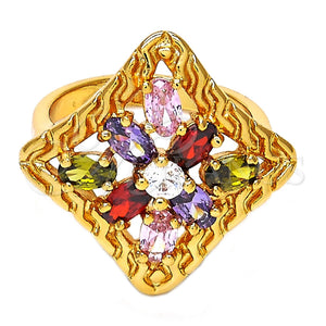 Anillo Multi Piedra 01.210.0027.1.09 Oro Laminado, con Multicolor Zirconia Cubica, Pulido, Tono Dorado (Size 9)