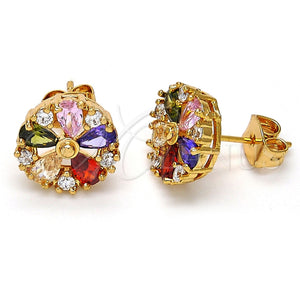 Arete Dormilona 02.210.0040.1 Oro Laminado, Diseño de Flor, con Multicolor Zirconia Cubica, Pulido, Tono Dorado
