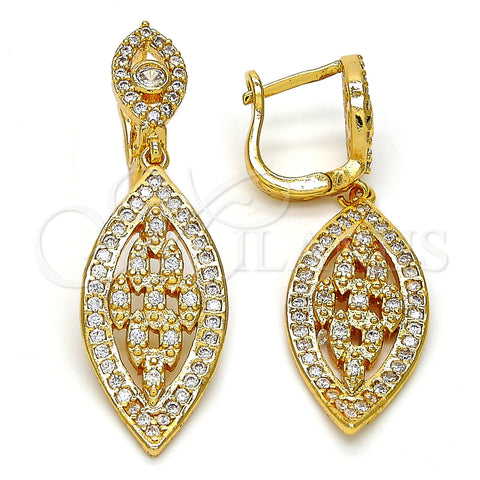 Arete Colgante 02.206.0052 Oro Laminado, Diseño de Oja, con Blanca Zirconia Cubica, Pulido, Tono Dorado