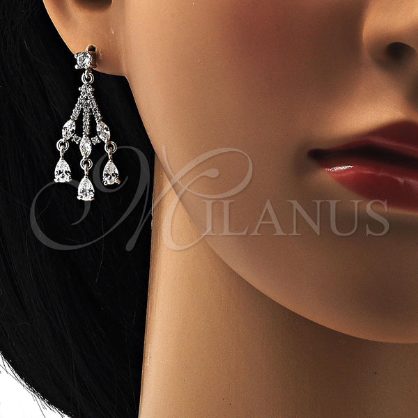 Arete Largo 02.206.0054.2 Rodio Laminado, Diseño de Gota, con Zirconia Cubica Blanca, Pulido, Rodinado
