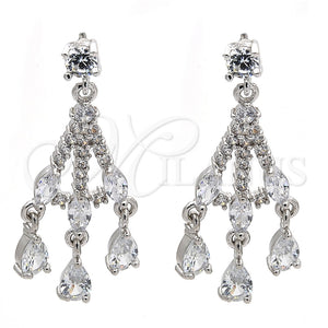 Arete Largo 02.206.0054.2 Rodio Laminado, Diseño de Gota, con Zirconia Cubica Blanca, Pulido, Rodinado