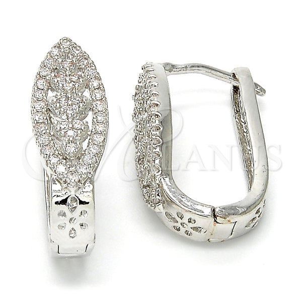 Argolla Huggie 02.217.0037.1.15 Rodio Laminado, Diseño de Corazón, con Micro Pave Blanca, Pulido, Rodinado