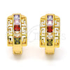 Argolla Huggie 02.237.0015.1.15 Oro Laminado, Diseño de Llave Griega, con Zirconia Cubica Multicolor, Pulido, Tono Dorado