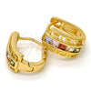 Argolla Huggie 02.237.0015.1.15 Oro Laminado, Diseño de Llave Griega, con Zirconia Cubica Multicolor, Pulido, Tono Dorado