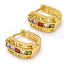 Argolla Huggie 02.237.0015.1.15 Oro Laminado, Diseño de Llave Griega, con Zirconia Cubica Multicolor, Pulido, Tono Dorado