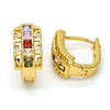 Argolla Huggie 02.237.0015.1.15 Oro Laminado, Diseño de Llave Griega, con Zirconia Cubica Multicolor, Pulido, Tono Dorado