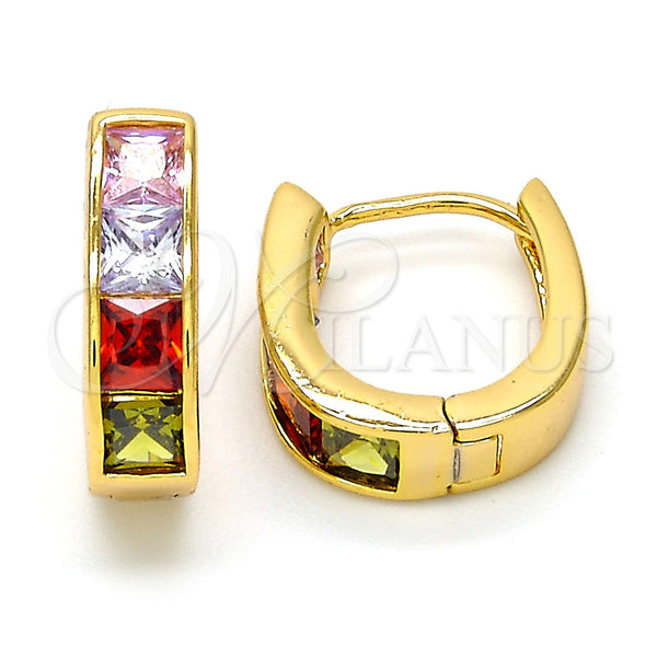 Argolla Huggie 02.237.0018.1.15 Oro Laminado, con Multicolor Zirconia Cubica, Pulido, Tono Dorado