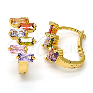 Argolla Huggie 02.237.0021.1.15 Oro Laminado, Diseño de Baguette, con Multicolor Zirconia Cubica, Pulido, Tono Dorado