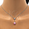 Collares con Dije 04.239.0048.16 Rodio Laminado, Diseño de Flor, con Swarovski Elements Light Rose y Zirconia Cubica Blanca, Pulido, Rodinado (Grosor 01 MM, 16 Pulgadas de Largo)