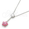 Collares con Dije 04.239.0048.16 Rodio Laminado, Diseño de Flor, con Swarovski Elements Light Rose y Zirconia Cubica Blanca, Pulido, Rodinado (Grosor 01 MM, 16 Pulgadas de Largo)