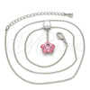 Collares con Dije 04.239.0048.16 Rodio Laminado, Diseño de Flor, con Swarovski Elements Light Rose y Zirconia Cubica Blanca, Pulido, Rodinado (Grosor 01 MM, 16 Pulgadas de Largo)