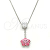 Collares con Dije 04.239.0048.16 Rodio Laminado, Diseño de Flor, con Swarovski Elements Light Rose y Zirconia Cubica Blanca, Pulido, Rodinado (Grosor 01 MM, 16 Pulgadas de Largo)