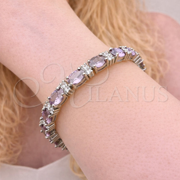 Pulsera Tennis 03.206.0004.7.07 Rodio Laminado, con Zirconia Cubica Amatista y Blanca, Pulido, Rodinado (Grosor 06 MM, 7 Pulgadas de Largo)