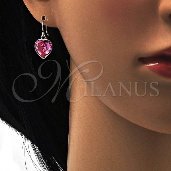Arete Colgante 02.239.0003.2 Rodio Laminado, Diseño de Corazón, con Swarovski Elements Rose, Pulido, Rodinado