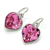 Arete Colgante 02.239.0003.2 Rodio Laminado, Diseño de Corazón, con Swarovski Elements Rose, Pulido, Rodinado