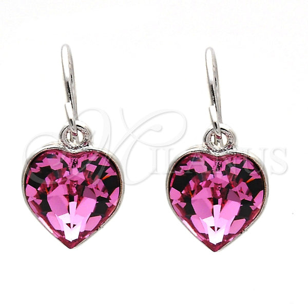 Arete Colgante 02.239.0003.2 Rodio Laminado, Diseño de Corazón, con Swarovski Elements Rose, Pulido, Rodinado