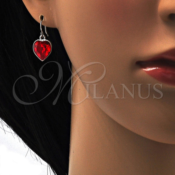 Arete Colgante 02.239.0003.3 Rodio Laminado, Diseño de Corazón, con Swarovski Elements Light Siam, Pulido, Rodinado
