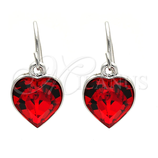 Arete Colgante 02.239.0003.3 Rodio Laminado, Diseño de Corazón, con Swarovski Elements Light Siam, Pulido, Rodinado
