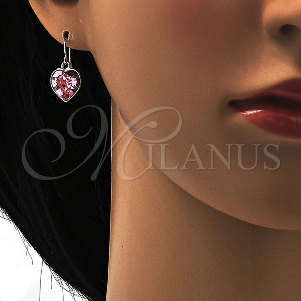 Arete Colgante 02.239.0003.4 Rodio Laminado, Diseño de Corazón, con Swarovski Elements Rose Peach, Pulido, Rodinado