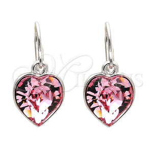 Arete Colgante 02.239.0003.4 Rodio Laminado, Diseño de Corazón, con Swarovski Elements Rose Peach, Pulido, Rodinado