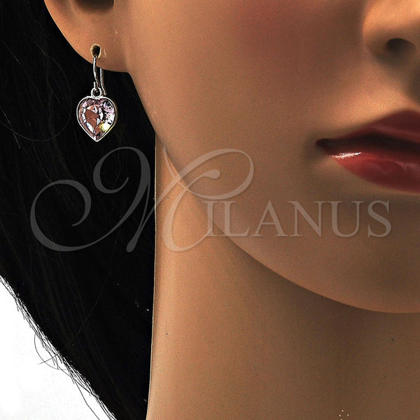 Arete Colgante 02.239.0003.5 Rodio Laminado, Diseño de Corazón, con Swarovski Elements Light Rose, Pulido, Rodinado