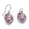 Arete Colgante 02.239.0003.5 Rodio Laminado, Diseño de Corazón, con Swarovski Elements Light Rose, Pulido, Rodinado