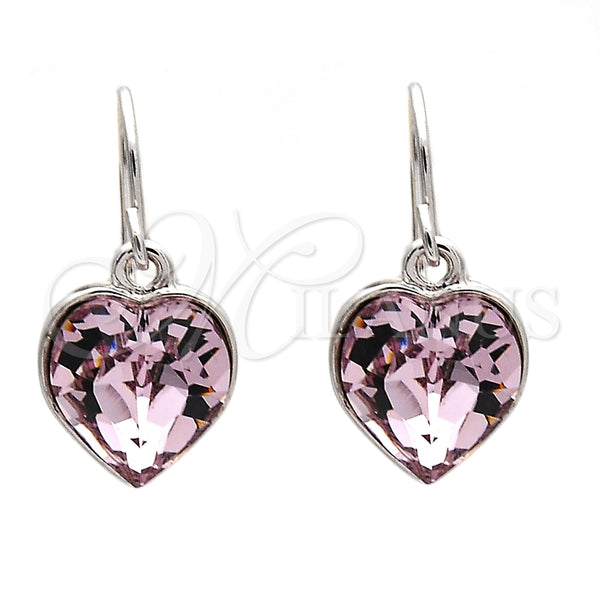 Arete Colgante 02.239.0003.5 Rodio Laminado, Diseño de Corazón, con Swarovski Elements Light Rose, Pulido, Rodinado