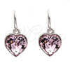 Arete Colgante 02.239.0003.5 Rodio Laminado, Diseño de Corazón, con Swarovski Elements Light Rose, Pulido, Rodinado