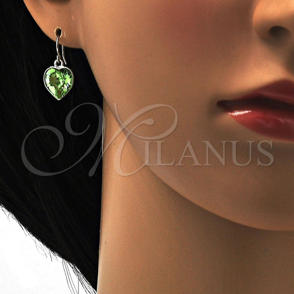 Arete Colgante 02.239.0003.6 Rodio Laminado, Diseño de Corazón, con Swarovski Elements Peridot, Pulido, Rodinado