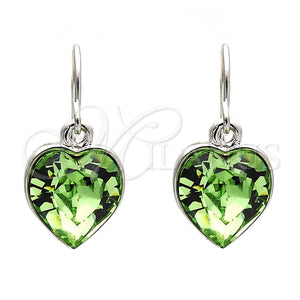 Arete Colgante 02.239.0003.6 Rodio Laminado, Diseño de Corazón, con Swarovski Elements Peridot, Pulido, Rodinado