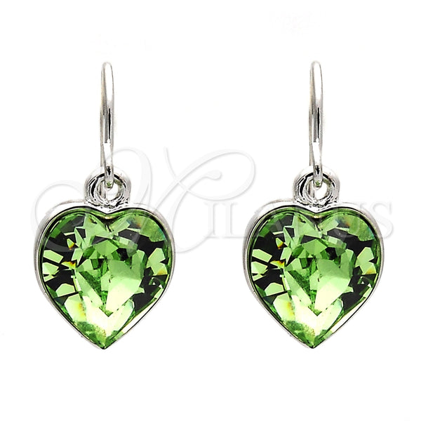 Arete Colgante 02.239.0003.6 Rodio Laminado, Diseño de Corazón, con Swarovski Elements Peridot, Pulido, Rodinado