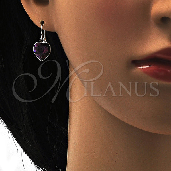 Arete Colgante 02.239.0003.7 Rodio Laminado, Diseño de Corazón, con Swarovski Elements Amethyst, Pulido, Rodinado