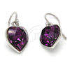 Arete Colgante 02.239.0003.7 Rodio Laminado, Diseño de Corazón, con Swarovski Elements Amethyst, Pulido, Rodinado