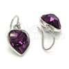 Arete Colgante 02.239.0003.7 Rodio Laminado, Diseño de Corazón, con Swarovski Elements Amethyst, Pulido, Rodinado