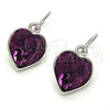 Arete Colgante 02.239.0003.7 Rodio Laminado, Diseño de Corazón, con Swarovski Elements Amethyst, Pulido, Rodinado