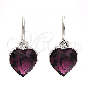 Arete Colgante 02.239.0003.7 Rodio Laminado, Diseño de Corazón, con Swarovski Elements Amethyst, Pulido, Rodinado