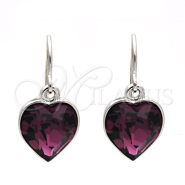 Arete Colgante 02.239.0003.7 Rodio Laminado, Diseño de Corazón, con Swarovski Elements Amethyst, Pulido, Rodinado