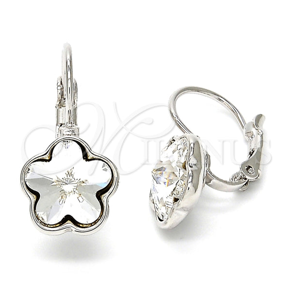 Arete Gancho Frances 02.239.0012.3 Rodio Laminado, Diseño de Flor, con Swarovski Elements Crystal, Pulido, Rodinado