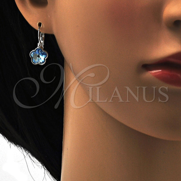Arete Gancho Frances 02.239.0012.4 Rodio Laminado, Diseño de Flor, con Swarovski Elements Aquamarine, Pulido, Rodinado