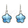 Arete Gancho Frances 02.239.0012.4 Rodio Laminado, Diseño de Flor, con Swarovski Elements Aquamarine, Pulido, Rodinado
