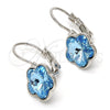 Arete Gancho Frances 02.239.0012.4 Rodio Laminado, Diseño de Flor, con Swarovski Elements Aquamarine, Pulido, Rodinado