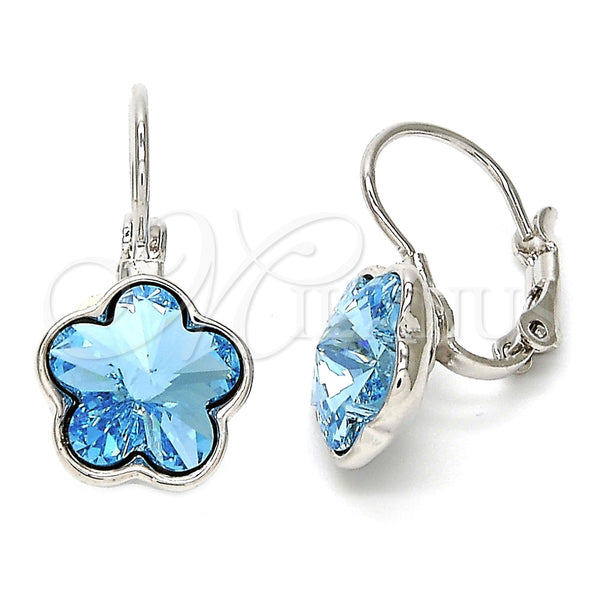 Arete Gancho Frances 02.239.0012.4 Rodio Laminado, Diseño de Flor, con Swarovski Elements Aquamarine, Pulido, Rodinado