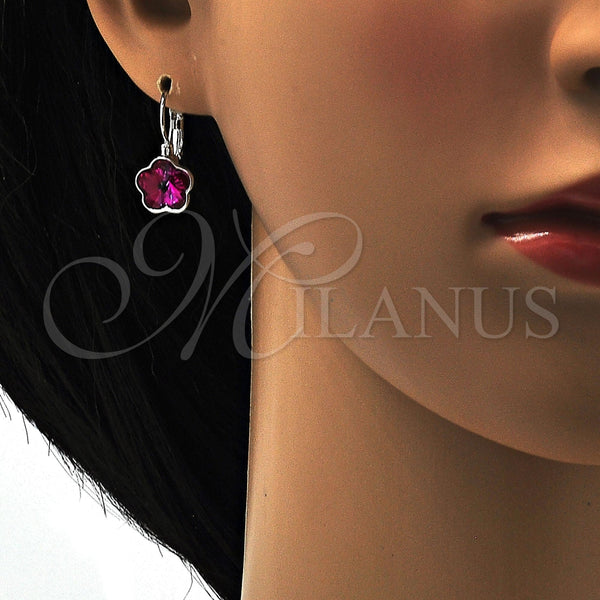 Arete Gancho Frances 02.239.0012.5 Rodio Laminado, Diseño de Flor, con Swarovski Elements Rose, Pulido, Rodinado