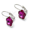 Arete Gancho Frances 02.239.0012.5 Rodio Laminado, Diseño de Flor, con Swarovski Elements Rose, Pulido, Rodinado